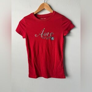 NWT Aeropostale Bright Red Sequin Short Sleeve Tee Glam Classic Fashion